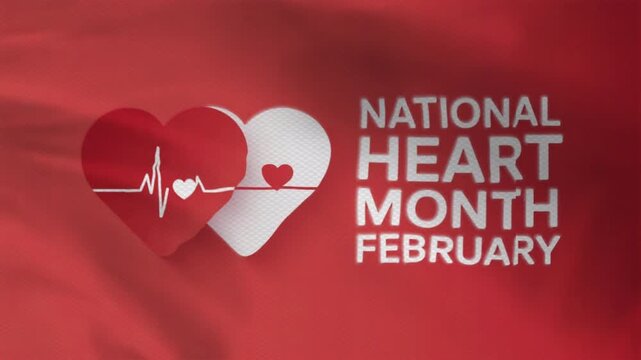 Animated video about National Heart Month February, with a wavy flag style, suitable for campaigns. Motion graphics, continuous loop.