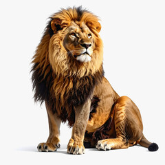 Alert Male Lion Looking Sideways with Golden Mane on White Background