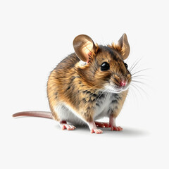 Adorable Brown Mouse with Big Ears and Pink Nose on White Background