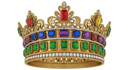Elaborate Gold Crown with Colorful Gemstones and Diamonds