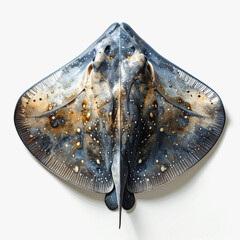 Spotted Stingray with Speckled Texture, Top View on White Background