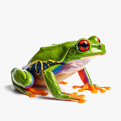 Vibrant Red-Eyed Tree Frog with Green Skin and Colorful Legs, Isolated