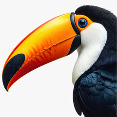 Close-up of a Vibrant Toucan with Large Orange Beak and Blue Eyes