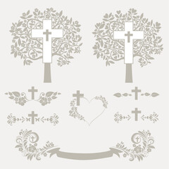 Set of crosses. Christian Symbol.  Ester set, holiday symbols isolated on white background.  Ester holidays decor. Set of colored christian cross icons. Cross. Christian Symbol. Vector illustration 