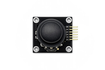 Obraz premium Top view of game controller component with joystick and circuit