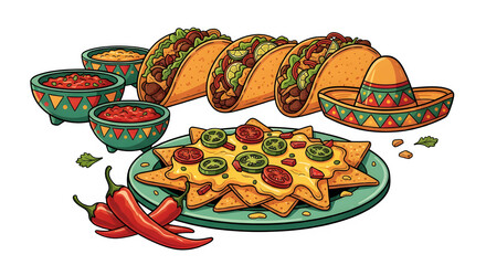 Vibrant star shaped nachos with tacos isolated on transparent background