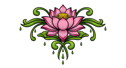 Vibrant pink lotus flower isolated on transparent background