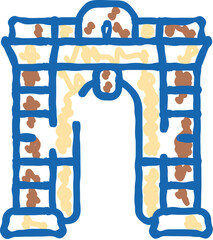 Fototapeta premium Roman arch structure with weathered details, symbolizing ancient history, travel, and famous landmarks, presented as a hand drawn sketch illustration in blue