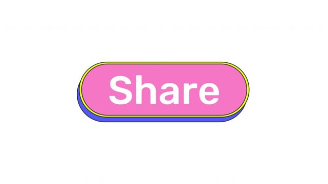 Share cute pink button animation with click reaction. Distributing viral content link across platforms. Repost tool. Post forward. Rounded cartoon micro interaction UI. Animated kawaii CTA element