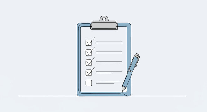 A checklist on a clipboard with a pen to complete tasks
