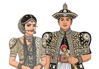 Obraz premium Traditional sri lankan wedding couple in kandy ethnic bridal attire