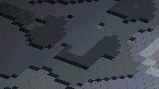 Abstract close-up of a digital camouflage pattern with a grid overlay, featuring dark, muted tones and a pixelated texture.