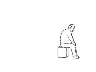 高齢者、老後のイラスト（孤独、不安）、線画、

