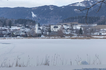 Goldegg, winter, see, schloss, kirche, salzburg