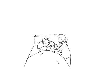 介護、看護、福祉のお仕事（エンゼルケア、エンゼルメイク、看取り）、線画