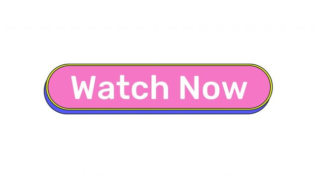 Watch now cute pink button animation with click reaction. Prompt to instant view video, livestream. Media play. Live stream. Rounded cartoon micro interaction UI. Animated kawaii CTA element