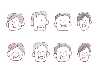中年、高齢男女の表情セット、顔　A