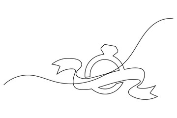 Diamond ring ribbon continuous one line drawing engagement minimalist vector isolated