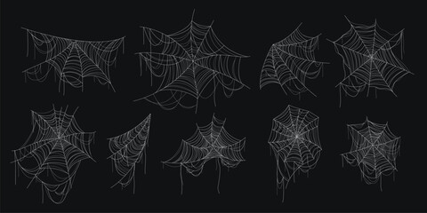 halloween cobweb set isolated realistic white spider © Uozj