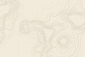 Light Beige Topographic Map with Red Hiking Trail Path