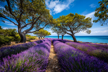 Moody field of rows of lavender