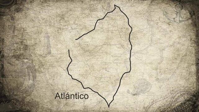 Atlantico Columbia map drawn on a cartography background sheet of paper