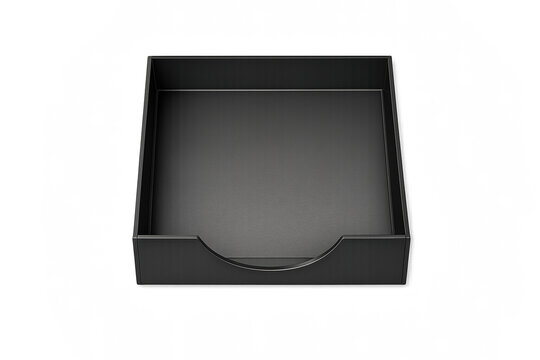 Minimalistic black tray on dark background for modern organization