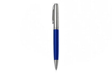 Fototapeta premium Realistic ballpoint pen with blue barrel on neutral background
