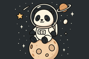 Adorable panda astronaut exploring the moon and distant planets © mdalhazsarkar