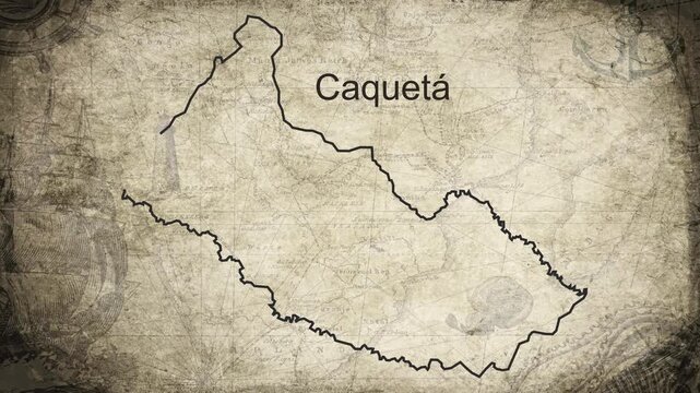 Caqueta Columbia map drawn on a cartography background sheet of paper
