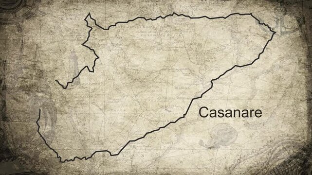 Casanare Columbia map drawn on a cartography background sheet of paper