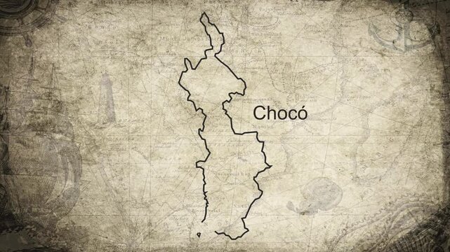Choco Columbia map drawn on a cartography background sheet of paper