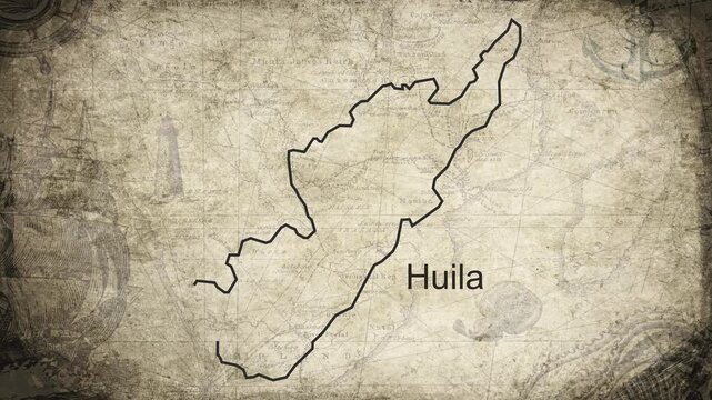 Huila Columbia map drawn on a cartography background sheet of paper