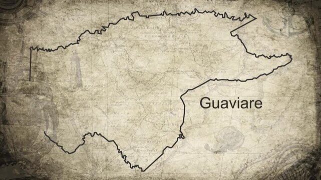 Guaviare Columbia map drawn on a cartography background sheet of paper