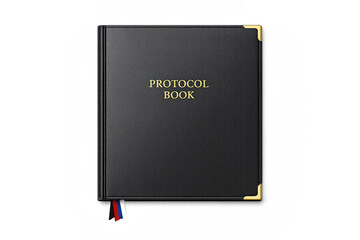 Fototapeta premium Elegant black protocol book with gold accents and ribbon bookmarks