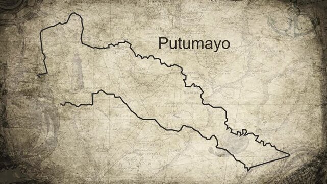 Putumayo Columbia map drawn on a cartography background sheet of paper
