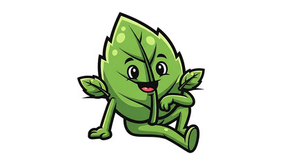 Obraz premium Cute cartoon green leaf character running isolated on a transparent background