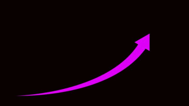 Abstract arrow growth chart of economy icon pink color animated down to up arrow animation direction animation. on black background.