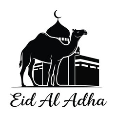 Camel silhouette with mosque and crescent moon for Eid