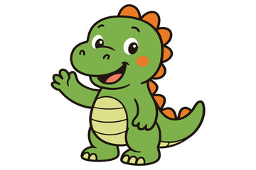 Obraz premium Friendly cartoon dinosaur waving with a cheerful expression and a heart on its cheek