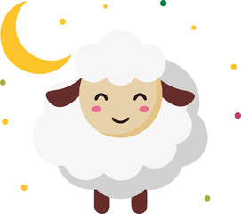 Fototapeta premium Happy sheep with moon isolated on transparent background, Vector, illustration