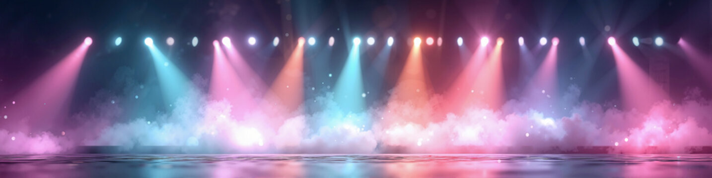 K-pop stage background with colorful celebration light haze and vibrant neon glow, minimal concert atmosphere