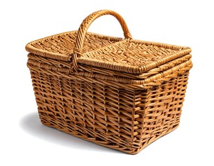 Fototapeta premium Close-up view of a handwoven wicker basket with a hinged lid