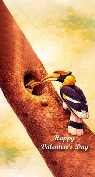 Male Hornbill Feeding Female at Tree Hollow.