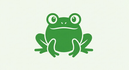Obraz premium Green cartoon frog sitting on a plain background looking forward with big eyes and a smile