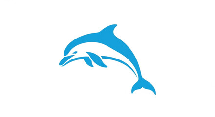 Obraz premium Two dolphins jumping side by side in blue silhouette against white background