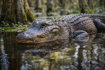 Obraz premium Alligator in Natural Wetland Habitat