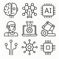 Minimalist Artificial Intelligence and Robotics Icon Set for Technology and Automation Design