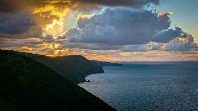 Golden sunset over the coast of North Devon From Combe Martin to Ilfracombe