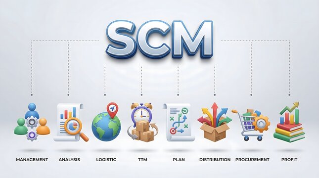 Supply chain management icons, scm concept